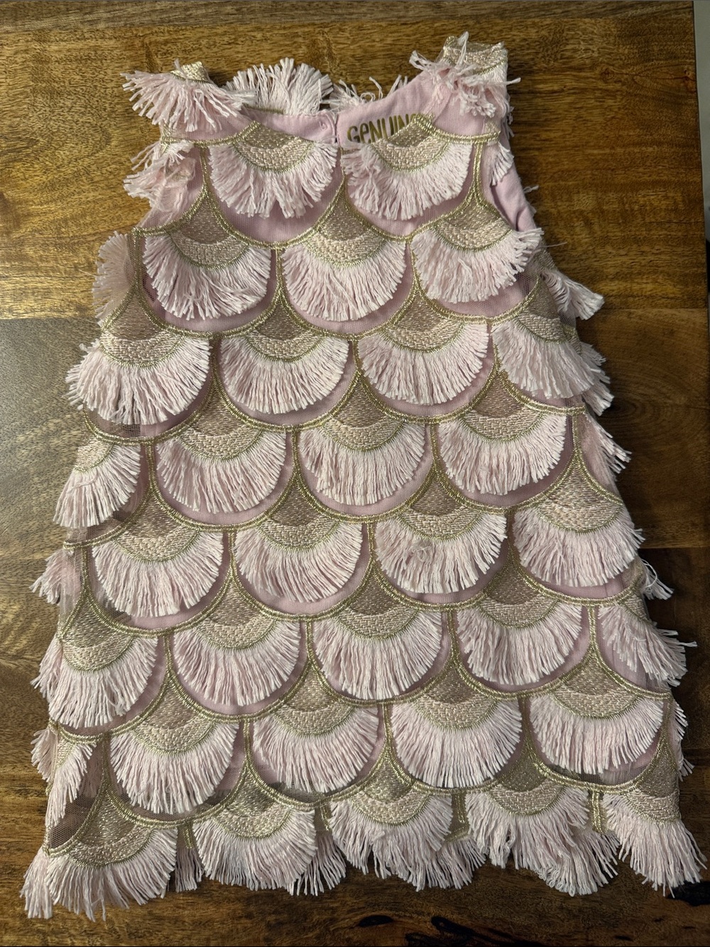Oshkosh Pink Fringe Scallop Dress with Gold Accents